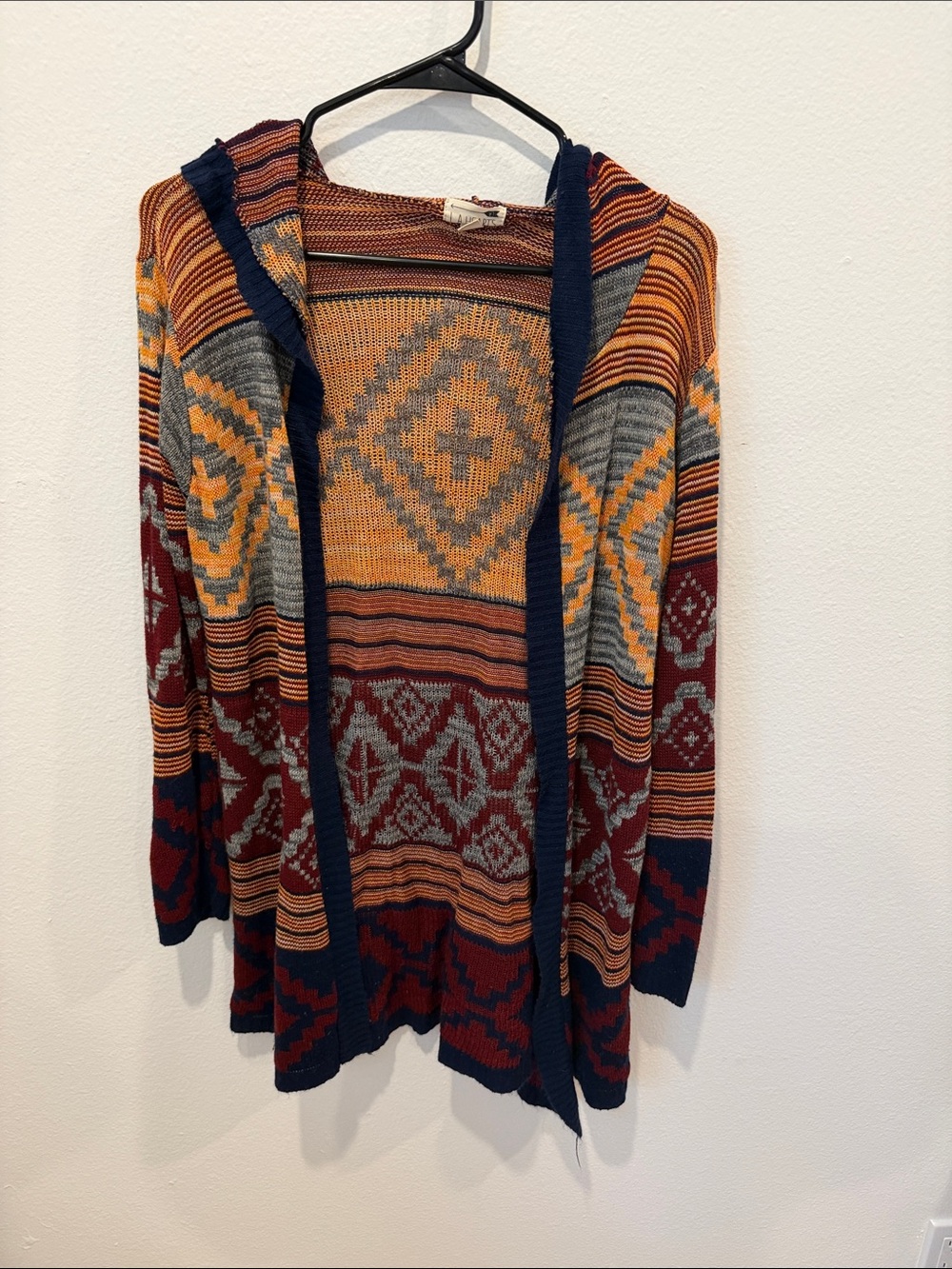 La Hearts Hooded Open-Front Cardigan Sweater - Rust, Navy, Gray